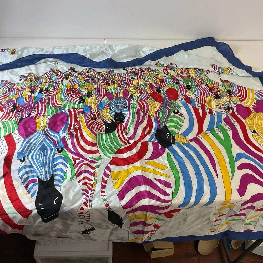 Vtg Multicolor Bright Pop Art Zebra Scarf Luxury of Silk Japan Gant Gaither Rare